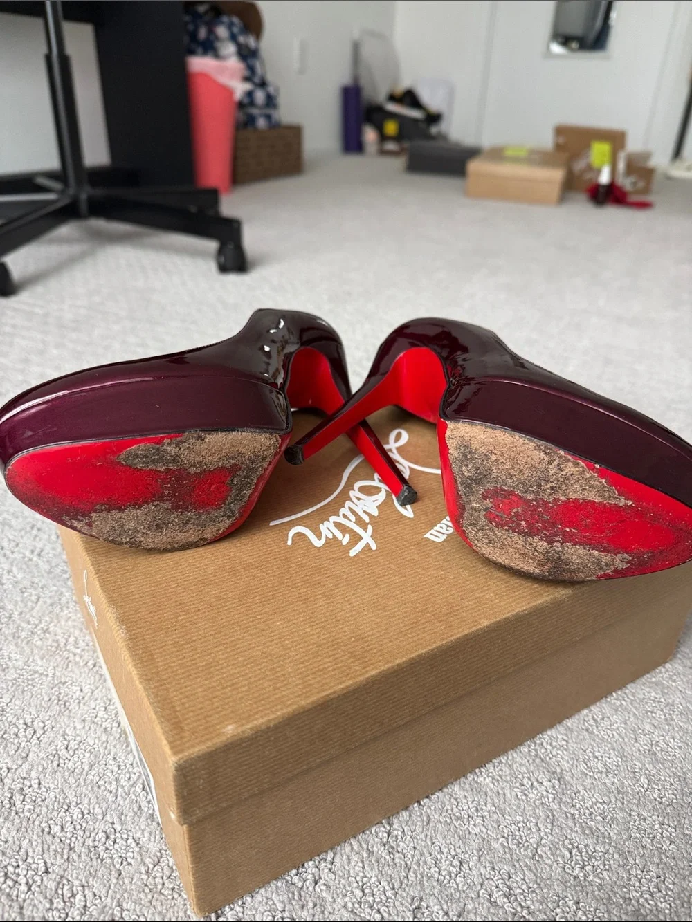 Christian Louboutin Burgundy Patent Platform Stiletto Pumps